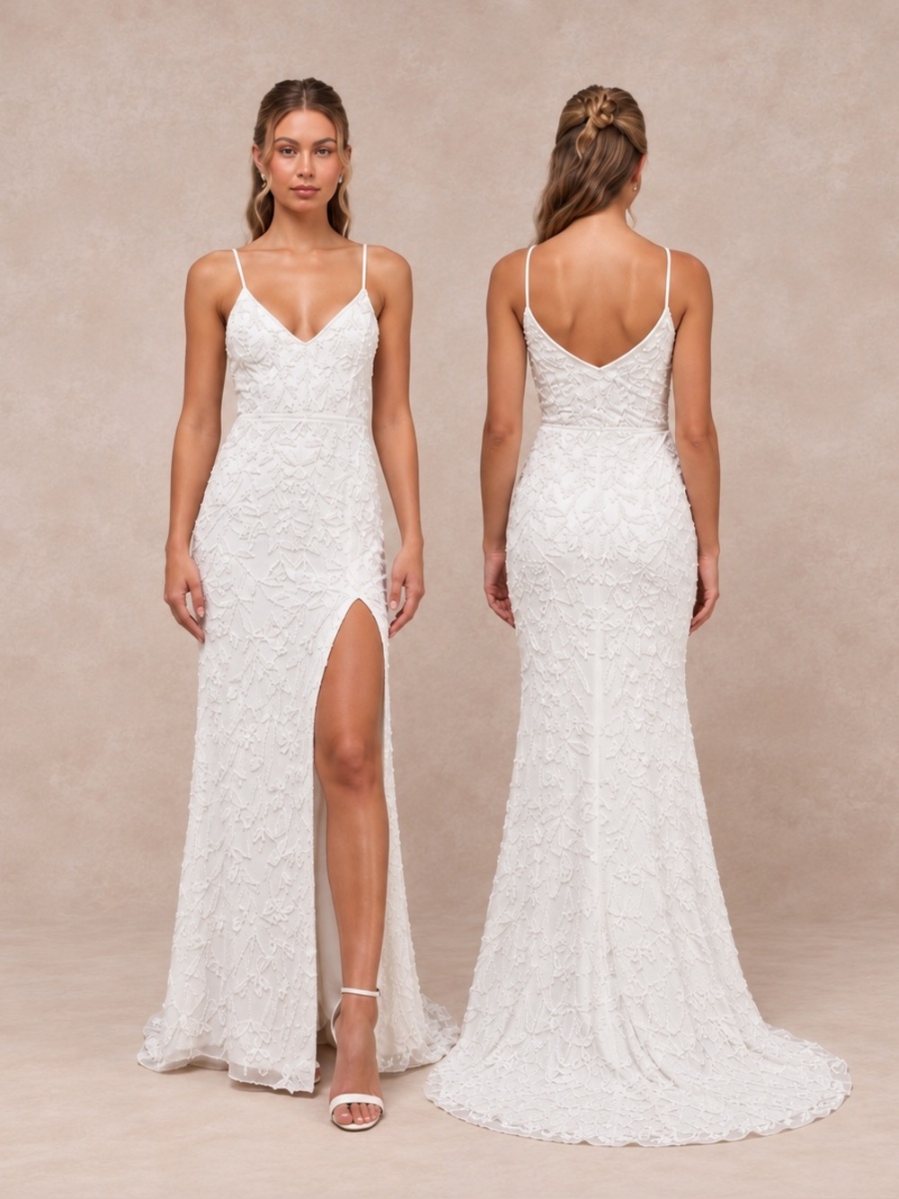 LULUS Bridal Wedding Elegant Sophisticated Floral Beaded Mermaid Gown